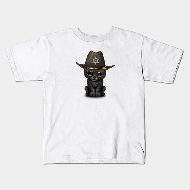 Cute Baby Black Panther Cub Sheriff Kids T-Shirt by jeffbartels